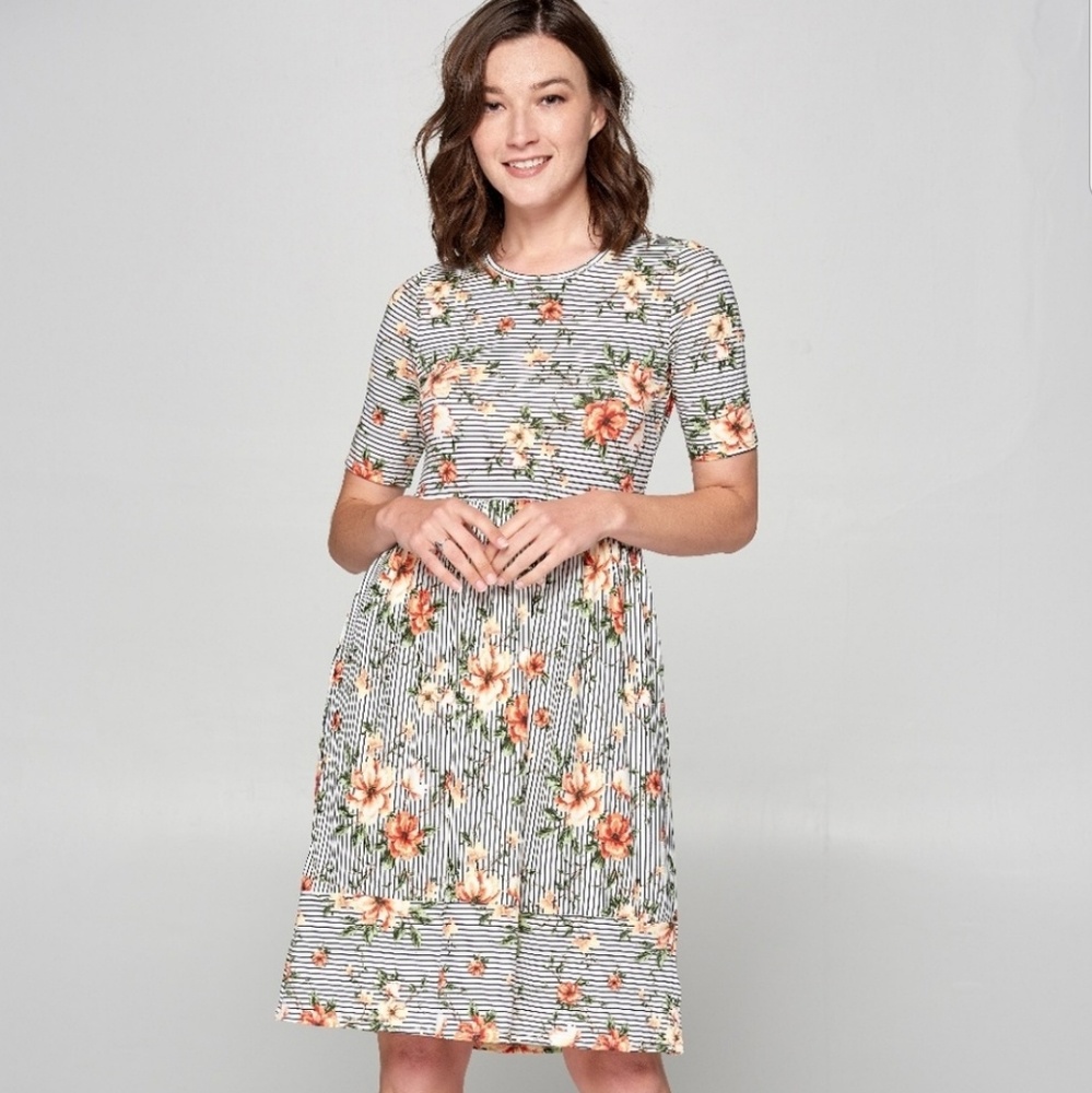 Striped Floral Casual Dress